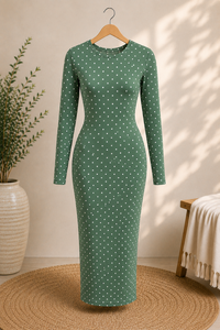 Robe de yoga à pois à manches longues et col rond, ensemble 2 pièces de vêtements de sport longueur mi-cuisse pour la pratique en studio - Product Image 1
