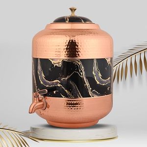 Distributeur d'eau en cuivre avec motif marbré noir et or et robinet pour usage domestique - Product Image 4
