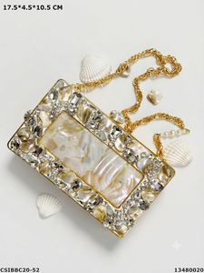 Bolso de Mano Rígido de Lujo Clásico Casual con Adornos de Latón, Madreperla y Cristal, con Correa de Cadena para Mujer, Ideal para Bodas y Fiestas - Product Image 1