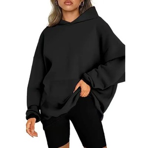 Sweat-shirt à capuche oversize unisexe en maille unie à manches chauve-souris, long, pour l'automne, avec poches - Product Image 6