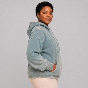 Women Distressed Hoodie <b>Fashion</b> Oversized Pullover Sweatshirt Vintage Streetwear Casual Hoodie Custom Manufacturing - Product Image 2