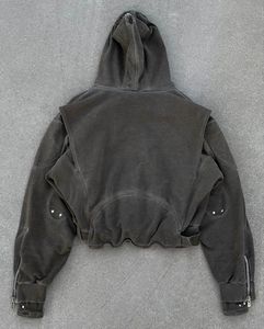 Sudadera Corta con Cinturón, Sudadera Grunge Techwear Negra Desgastada, Sudadera Oversize Estilo Streetwear, Sudadera Unisex - Product Image 2