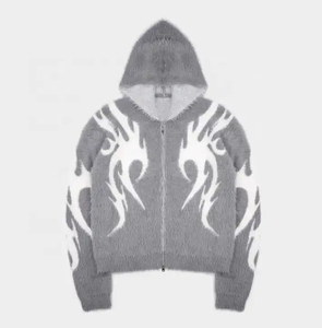 Pull en mohair pour homme, automne et hiver, avec logo personnalisé, fermeture éclair, sweat à capuche tricoté, sweat à capuche zippé du fabricant - Product Image 6