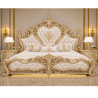 Ensemble de chambre à coucher de luxe en teck blanc doré de style italien, taille standard, hauteur réglable, avec lit en forme de cœur