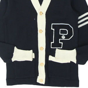 Cardigan en tricot bleu pour homme à col en V avec bordure beige et boutons en bois, style automne, couleur unie, manches longues - Product Image 6