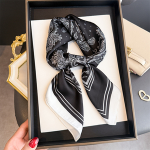 Fashion New Custom LOGO Satin Bandana <b>Scarf</b> Women Vintage Silk Paisley Print Scarfs Square <b>Scarf</b> Casual Style - Product Image 4