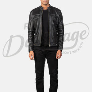 Veste en cuir noir pour homme, style motard, avec ceinture, manteau d'hiver en peau de mouton véritable, doublure en polaire chaude, double boucle, vêtement d'extérieur - Product Image 4