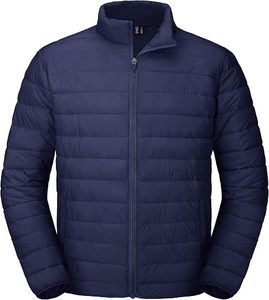 Men's Lightweight <b>Packable</b> Down Coat Waterproof Winter Hooded Stand Collar <b>Jacket</b> 100% Filling Front Logo Casual Storage Pouch - Product Image 1