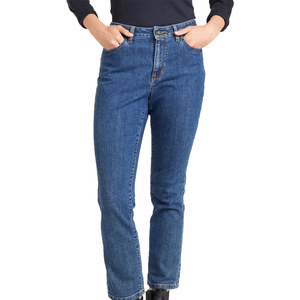 Jean en denim taille haute pour femme, coupe skinny droite, délavage moyen, longueur intégrale, couleur unie, respirant, en coton, pour l'automne - Product Image 2