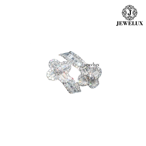 Jewelux Women's 925 Silver Cocktail <b>Ring</b> With Cut <b>Crystal</b> Flower Design Rhodium Plated Pave Setting Luxury Engagement - Product Image 5