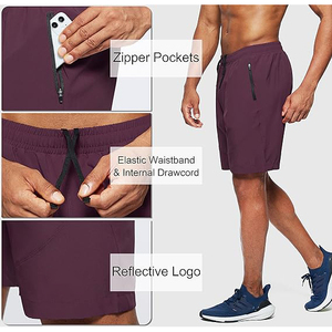 Pantalones Cortos Deportivos para Hombre, Color Morado Ciruela, de Secado Rápido, Transpirables, para Correr y Hacer Ejercicio, con Bolsillos con Cremallera - Product Image 3