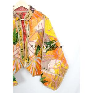 Vintage Indian <b>Kantha</b> Handmade Quilted 100% Cotton <b>Jacket</b> for Women-Eco-Friendly Breathable Winter Ready From Rajasthan - Product Image 3