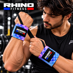 Bandes de maintien pour poignets Rhino Fitness en coton avec boucle pour le pouce et fermeture auto-agrippante pour la main gauche, pour la musculation - Product Image 1