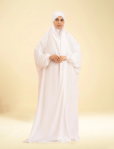 Tenue de prière longue et douce pour femme, style Nida Royal, entièrement couvrante, blanche, à manches longues, anti-statique, faite à la main, pour usage quotidien, style saoudien, avec hijab et niqab. - Product Image 2