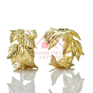 Rond de serviette doré unique pour décoration de table de fête de mariage meilleur vendeur Rond de serviette décoratif en feuille de fleur dorée - Product Image 2