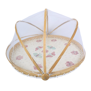 Tapa Redonda Plegable Hecha a Mano para Alimentos, Ecológica, con Marco de Bambú, Incrustaciones de MDF, Diseño de Mariposas y Flores, Malla Decorativa para Cocina y Hogar - Product Image 4