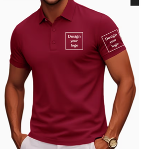 Logo personnalisé sur le devant, chemise rouge pour homme, manches courtes, coupe classique, vêtements décontractés, impression sérigraphique, tissu tricoté, 100% coton - Product Image 5