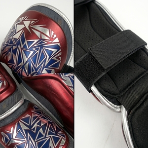 Protège-tibias professionnels en PU bleu clair et rouge, élastiques, ajustables avec fermeture auto-agrippante pour la boxe, équipement de protection pour adultes - Product Image 6