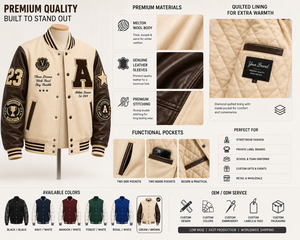 OEM Custom College Varsity <b>Jacket</b> Heavyweight Wool <b>Leather</b> Letterman <b>Jacket</b> Chenille Patch Embroidered Streetwear Bomber <b>Jacket</b> - Product Image 5