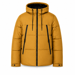 Blouson matelassé à capuche réfléchissant 100 % polyester, tissu toile épais, style streetwear hiver décontracté, fermeture éclair - Product Image 1