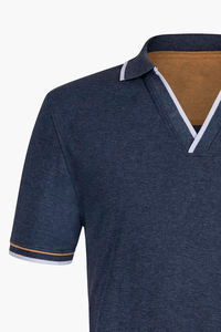 Polo en coton bleu marine uni pour homme, manches courtes, respirant, décontracté, été, tissu Oxford, style uni teint - Product Image 5