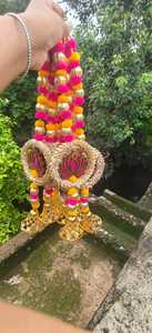 Pink Lotus MDF Wall Hanging with Golden Ring, Pom Pom & Bell Tassel Garland for Diwali, Wedding, Navratri Ganesh Chaturthi Decor - Product Image 3