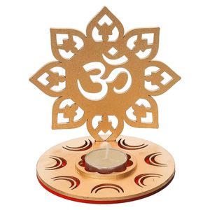 Support de bougie décoratif en MDF rouge et doré pour bougies chauffe-plat, idéal pour la décoration intérieure, Navratri et Diwali - Product Image 1