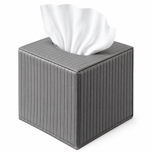 Boîte à mouchoirs carrée unique en cuir, texture cannelée, étui à serviettes imperméable pour la maison, le bureau et les hôtels - Product Image 1