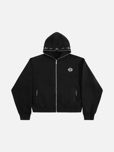 Sudadera con capucha de cremallera completa para hombre, con pedrería brillante y bolsillos con pedrería, estilo urbano, oversize, proveedor OEM - Product Image 6