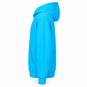 Sudadera con Capucha Premium Azul Cian sin Cordones, Hombros Caídos, Oversize, 100% Algodón Felpa, Unisex, Bolsillo Canguro, Antiarrugas - Product Image 6