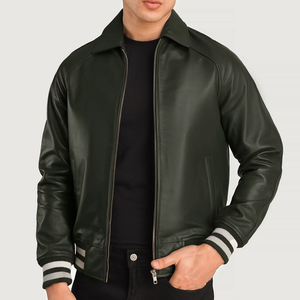 Men's Pu Leather Bomber <b>Jacket</b> Turn-down Collar Zipper Closure Regular Fit Solid Color Moto Style Autumn Wear - Product Image 5