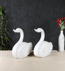 Ensemble de sculptures élégantes de cygnes en marbre blanc, statue d'oiseaux amoureux, cadeau romantique de mariage - Product Image 3