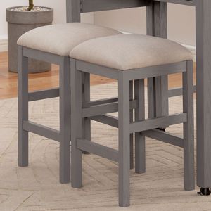 Ensemble de 2 meubles gris clair de salle à manger de cuisine tabourets de siège de coussin en tissu beige chaises de tabouret de nouveau design - Product Image 2