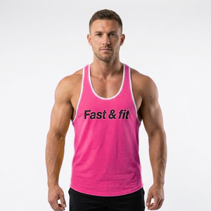 Nouveautés : Haut de sport en coton respirant à séchage rapide, sans manches, couleur unie, avec logo personnalisé, en tissu gaufré, idéal pour la musculation - Product Image 1