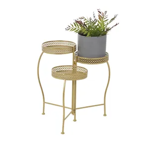 Three <b>Tier</b> Gold Metal <b>Plant</b> <b>Stand</b> Decorative Indoor Flower Pot Holder for Living Room Balcony Patio and Garden - Product Image 2