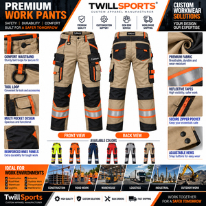 TwillSports Men's High Visibility Reflective <b>Cargo</b> Work Pants Safety <b>Trousers</b> for Construction Industrial <b>Workers</b> - Product Image 6
