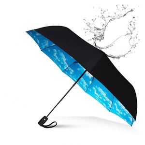Paraguas Automático Plegable de Tres Secciones con Varillas de Acero, Protección Solar y Contra la Lluvia, Parasol con Acabado Negro, Varillas Reforzadas Anti-Viento, 8 Varillas - Product Image 1