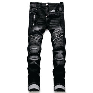 Jeans slim vintage déchirés de haute qualité pour hommes, pantalon bleu pour hommes, jeans en denim délavé - Product Image 4