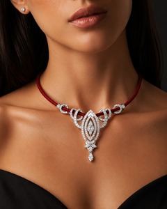 Luxury Chrome Finish Cord Diamond Choker Necklace for Women, Marquise Cut White Diamond Pendant, Custom Color Rope Necklace - Product Image 4
