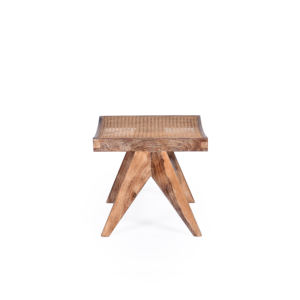 Tabouret en bois massif de style Pierre Jeanneret, design Mid-Century Modern, avec assise en rotin et pieds en V, pour la vente en gros - Product Image 6