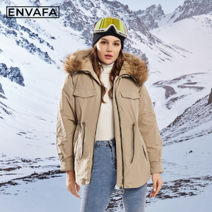 Real Big Fur Hood Long Puffer <b>Jacket</b> Thick Grey <b>Duck</b> <b>Down</b> Coat Waterproof Winter Parka Outerwear Women's Premium Overcoat OEM - Product Image 4