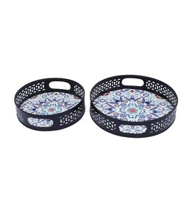 Bandeja de Diseño Pichwai con Corte Láser, Recubierta de Esmalte, de Hierro, para Servir, Precio Bajo, Bandejas Florales Decorativas - Product Image 4