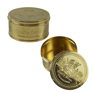 Boîte de rangement en laiton brillant avec bouton de couvercle et motif en relief pour chocolats et bonbons Quality Street, conteneur pour fruits secs et bonbons - Product Image 1