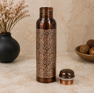 Bouteille d'eau en cuivre pur or rose avec décor filigrané, design traditionnel, portable pour les voyages - Product Image 4