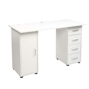 Bureau d'ordinateur blanc à une porte et quatre tiroirs - Product Image 4