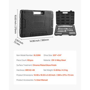 Set di chiavi a bussola SAE/metrico da 69 pezzi con attacco da 3/8 e 1/4 di pollice, profonde e standard, kit di attrezzi per meccanici, applicazione industriale - Product Image 5