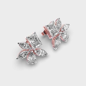 Pendientes de Diamantes Cultivados en Laboratorio con Certificación IGI, Corte Radiante, Diseño Floral, Oro Amarillo/Blanco/Rosa de 14K, Pendientes de Diamantes Marquise - Product Image 3