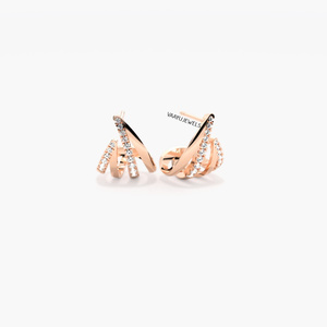 Boucles d'oreilles clous modernes en ruban torsadé avec diamants de laboratoire pour femmes, en or 10K, 14K, 18K et argent 925, argent 935, bijoux fins de luxe - Product Image 2