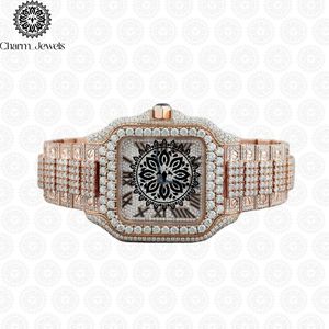 Montre de Luxe pour Homme Charm Jewels en Acier Inoxydable avec Diamants, Mouvement Mécanique, Étanche 10 ATM, Cadran Analogique, Bouton Poussoir Caché - Product Image 2
