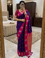Sari indien en soie douce de qualité supérieure, violet rose, avec tissage Zari, motif oiseaux, tissage uni, jupe drapée, pour mariage et festivals